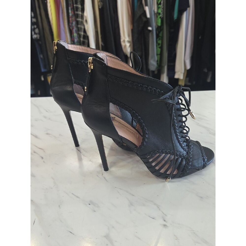 Avec Les Filles Black Braided Lace-Up Peep-Toe Stiletto Heels